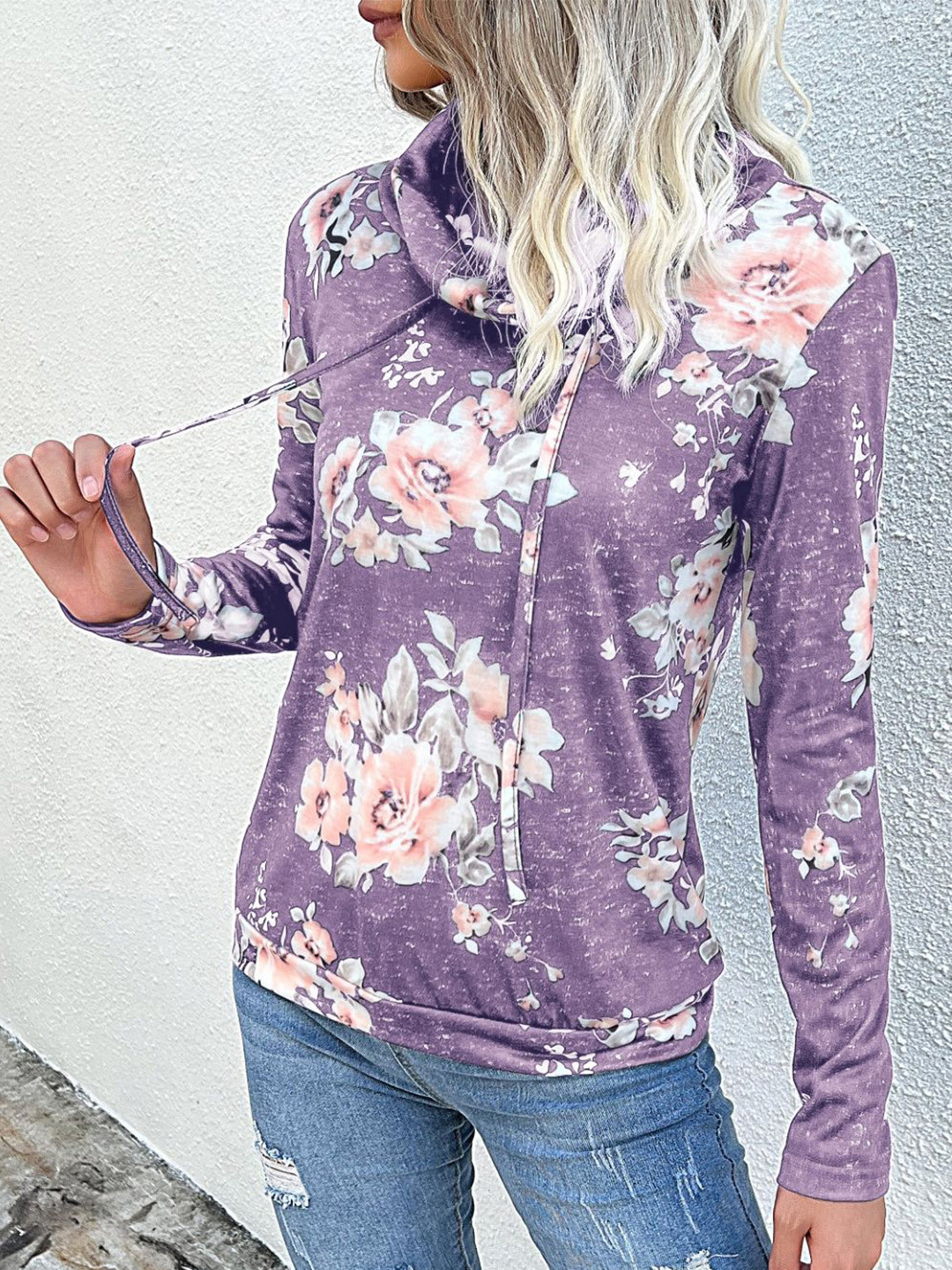 

StyleCast Women Floral Printed Turtle Neck Sweatshirt, Purple