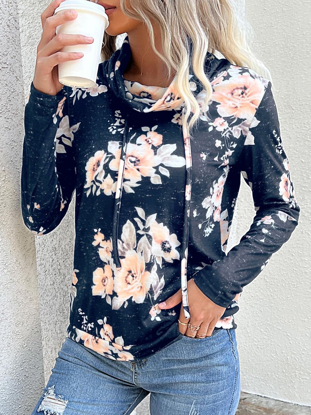 

StyleCast Women Floral Printed Turtle Neck Sweatshirt, Blue