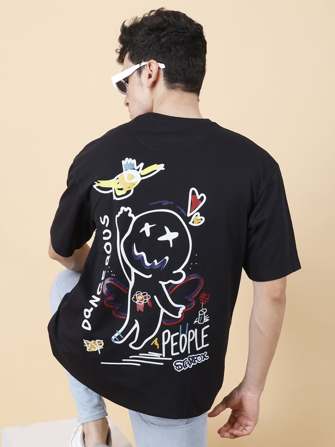 

STARFOX Men Graphic Printed Round Neck Oversized T-shirt, Black