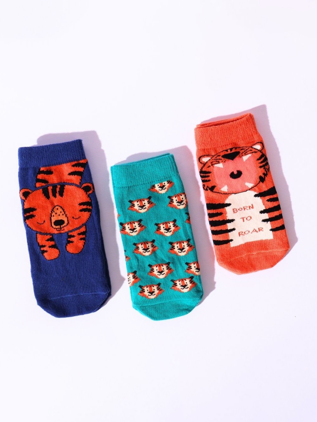 

Thela Gaadi Kids Unisex Pack Of 3 Printed Ankle Length Socks, Orange