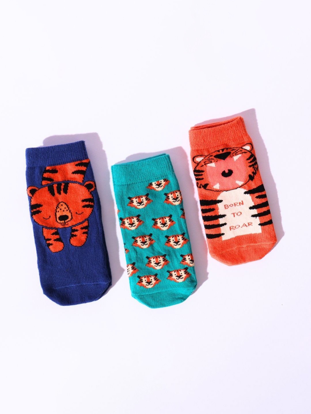 

Thela Gaadi Kids Pack Of 3 Patterned Ankle-Length Socks, Orange