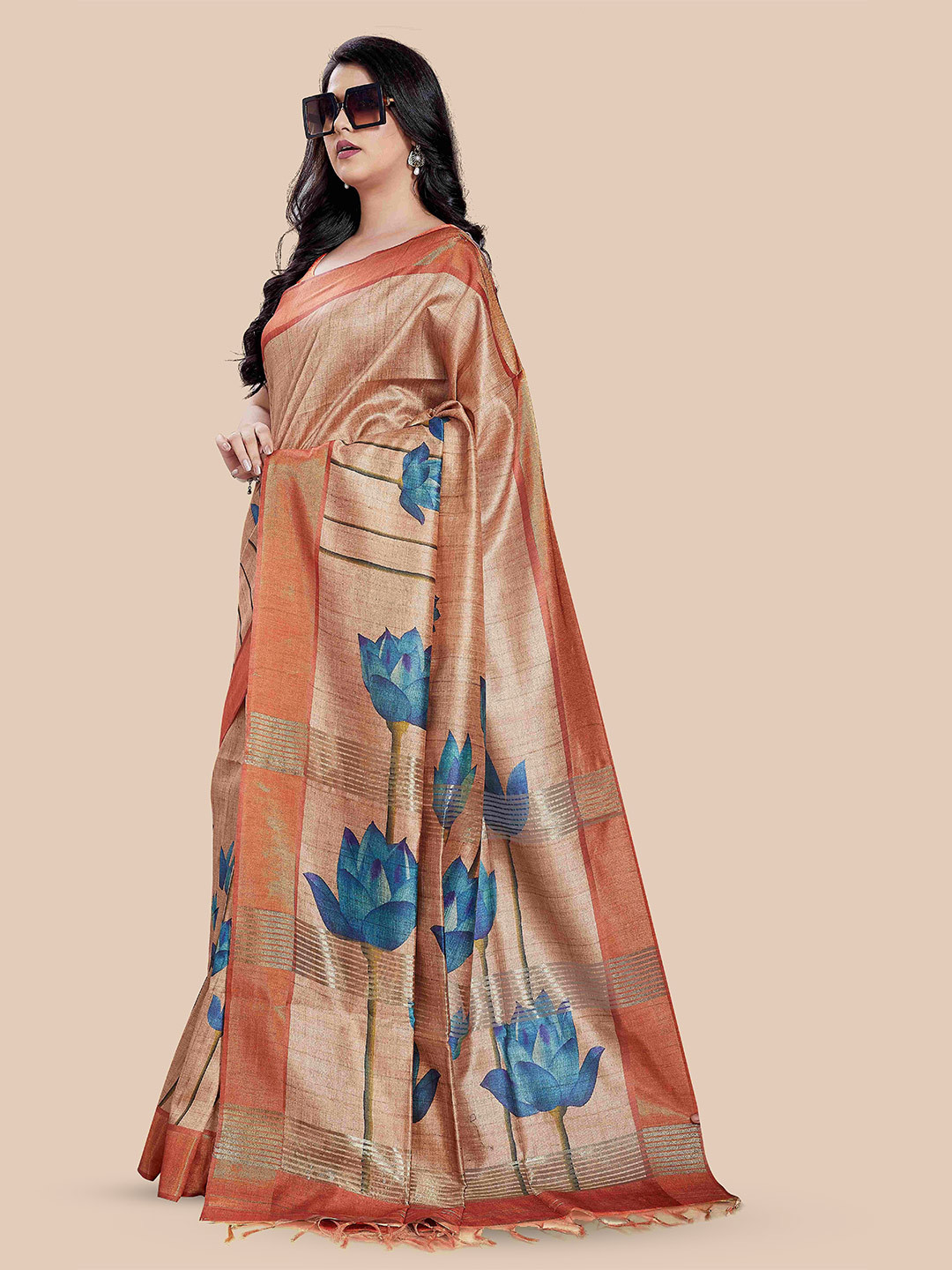 

Rani Saahiba Floral Zari Printed Saree, Orange
