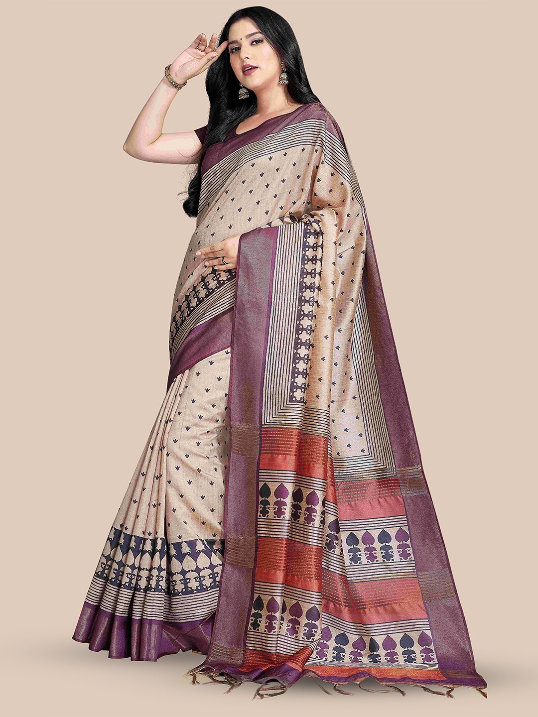 

Rani Saahiba Woven Design Zari Saree, Beige