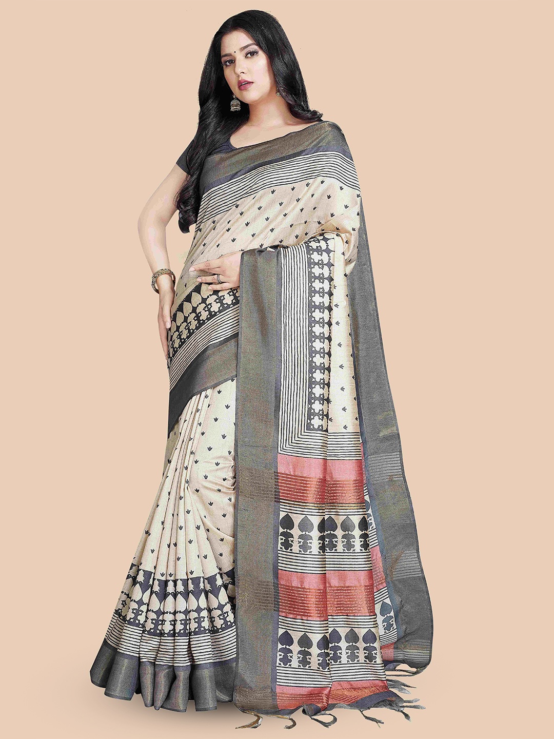 

Rani Saahiba Zari Tussar Saree, Beige