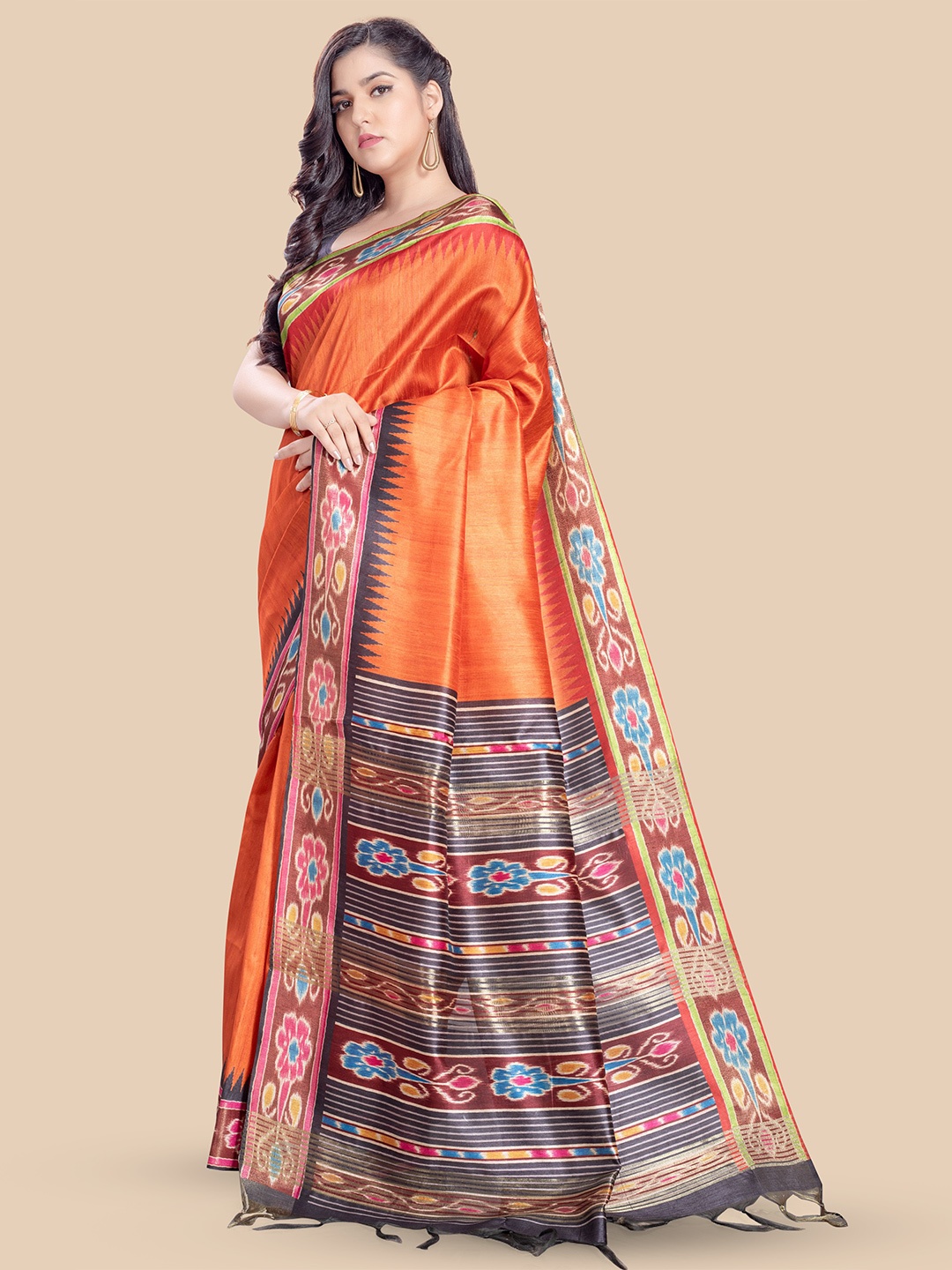 

Rani Saahiba Ethnic Motifs Tussar Saree, Orange