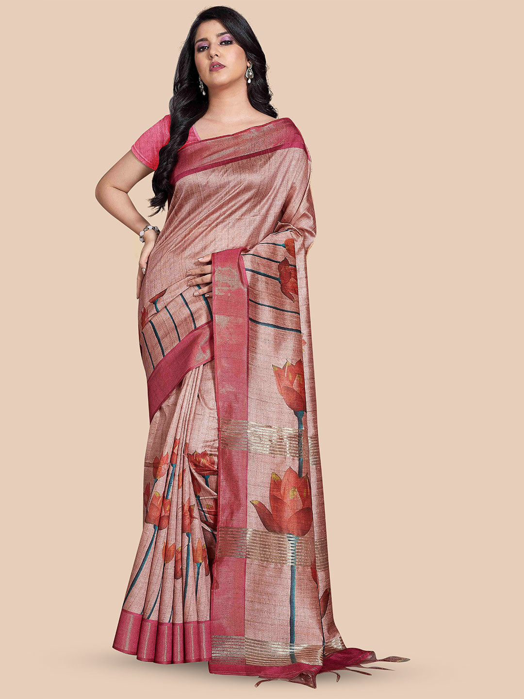 

Rani Saahiba Floral Zari Saree, Orange