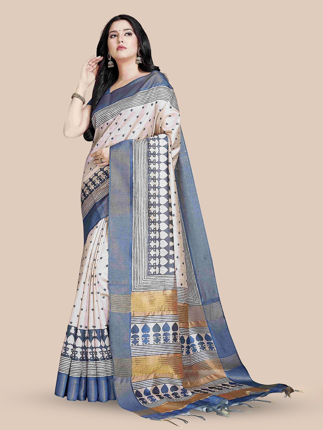

Rani Saahiba Woven Design Zari Saree, Beige