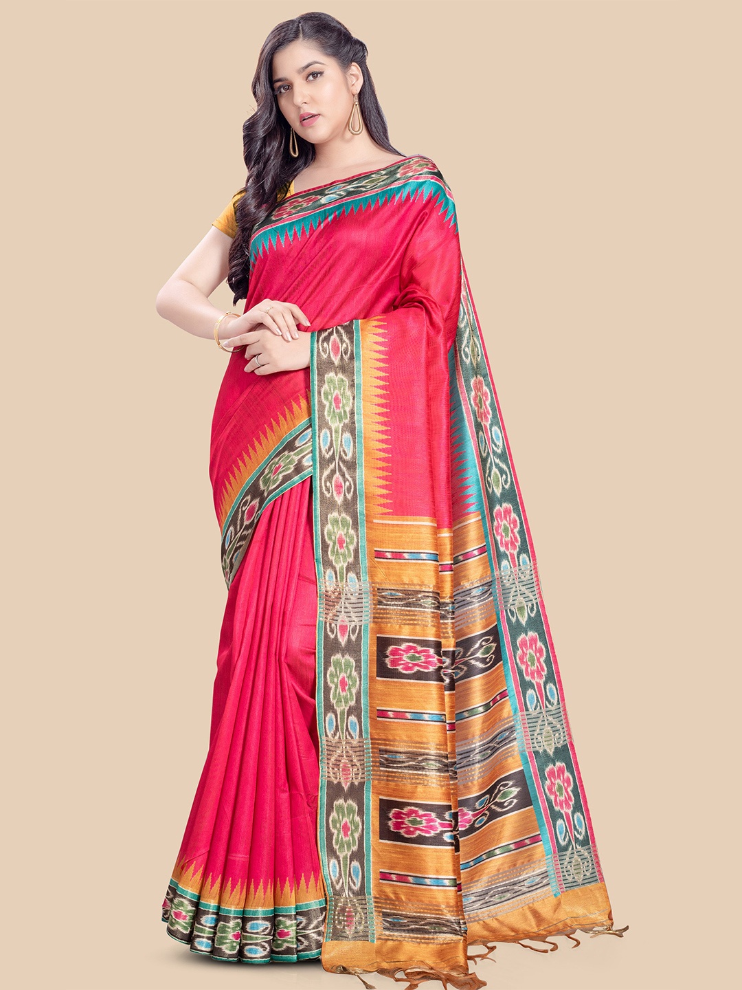 

Rani Saahiba Ethnic Motifs Tussar Saree, Pink