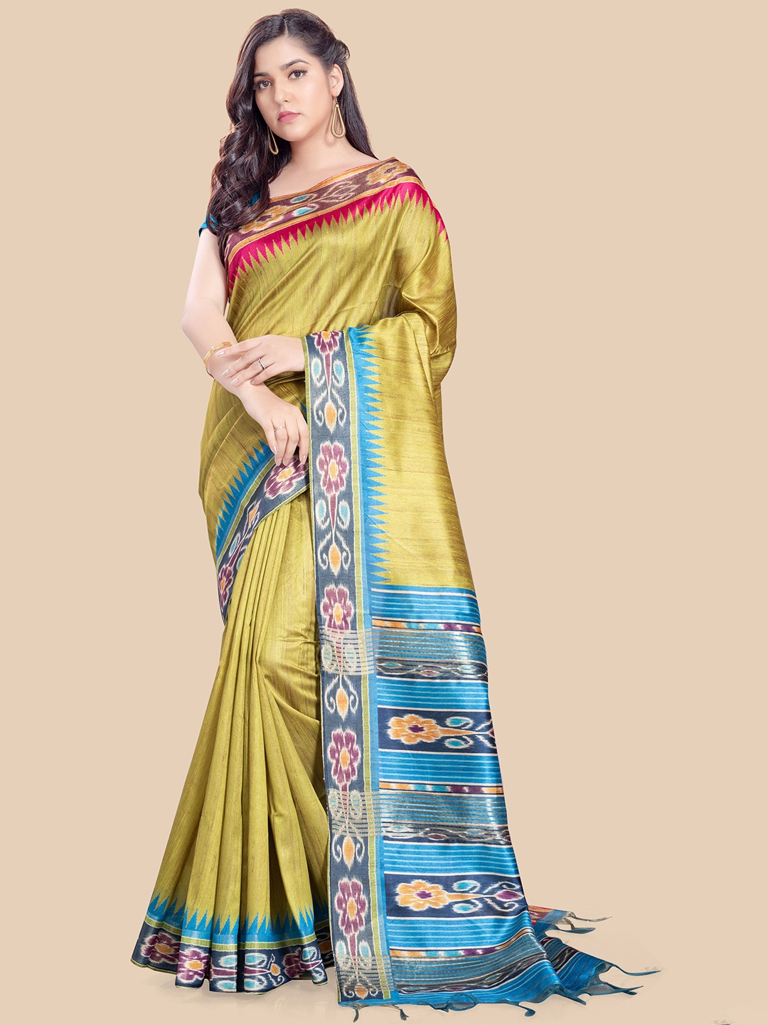 

Rani Saahiba Floral Printed Tussar Saree, Green