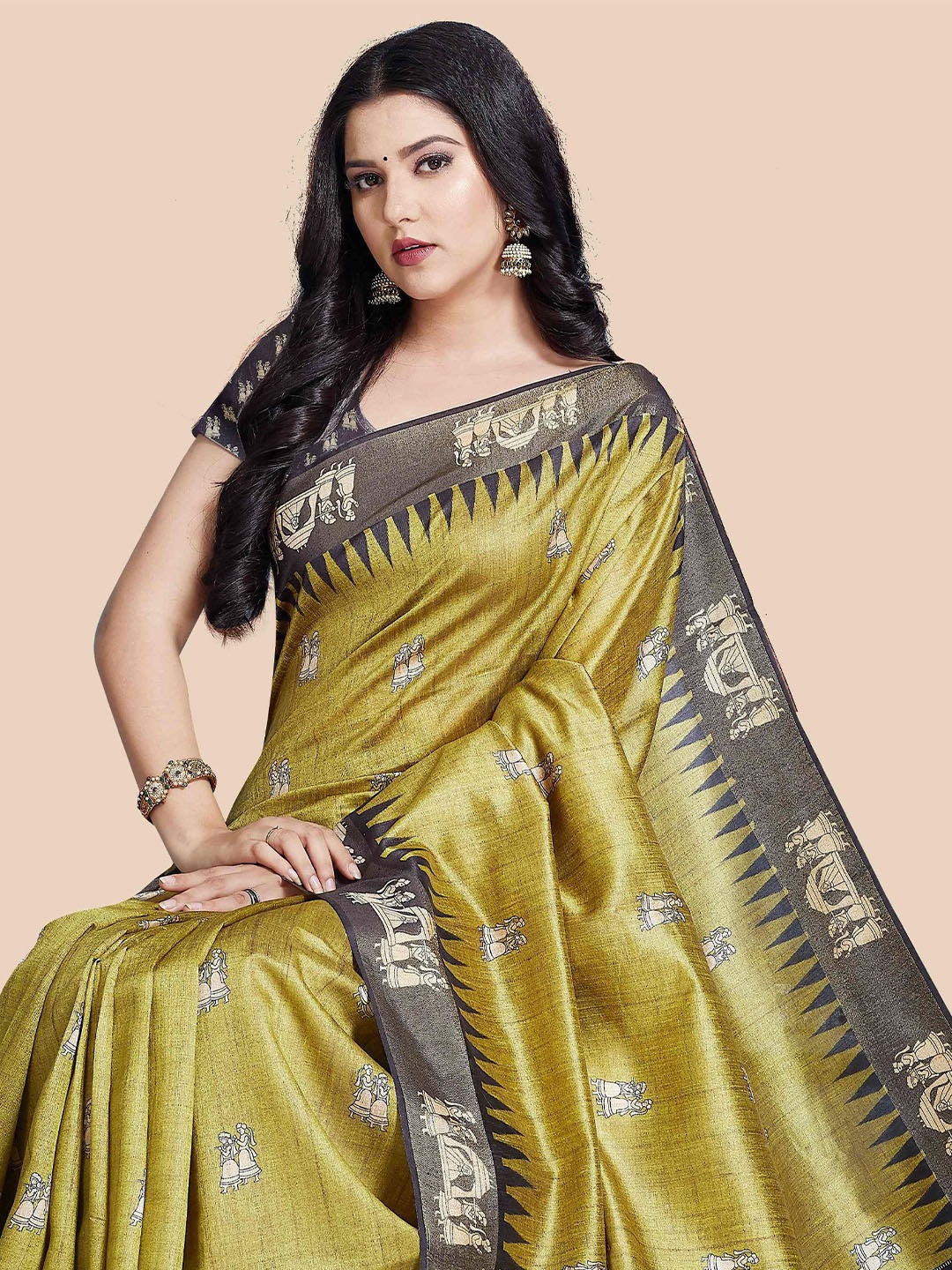 

Rani Saahiba Printed Saree With Blouse Piece, Green