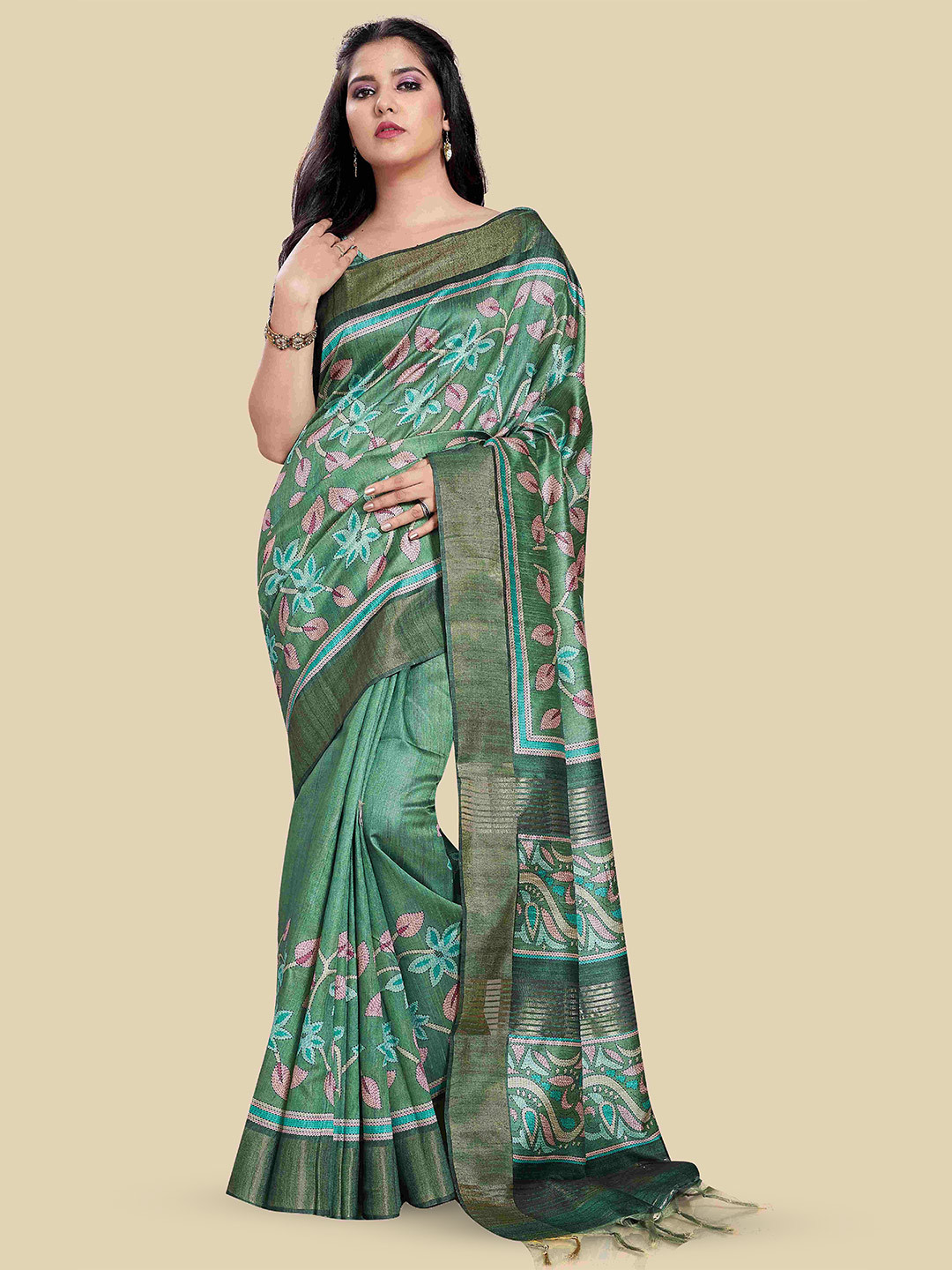 

Rani Saahiba Floral Tussar Saree Saree, Green