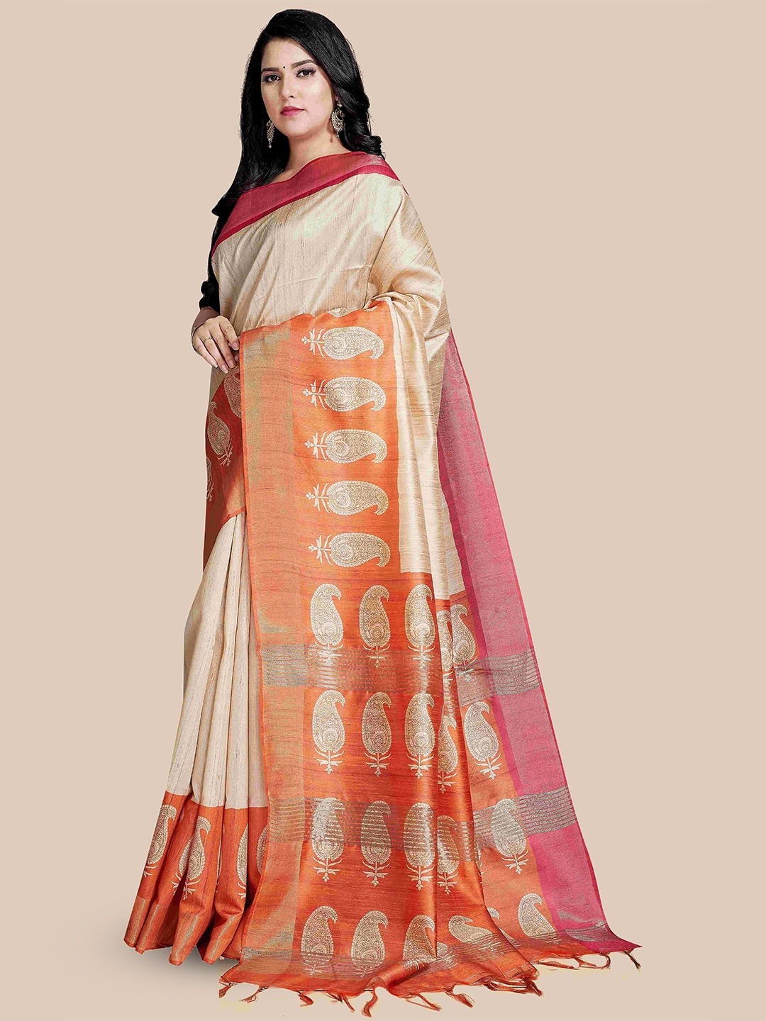 

Rani Saahiba Solid Saree With Blouse Piece, Beige