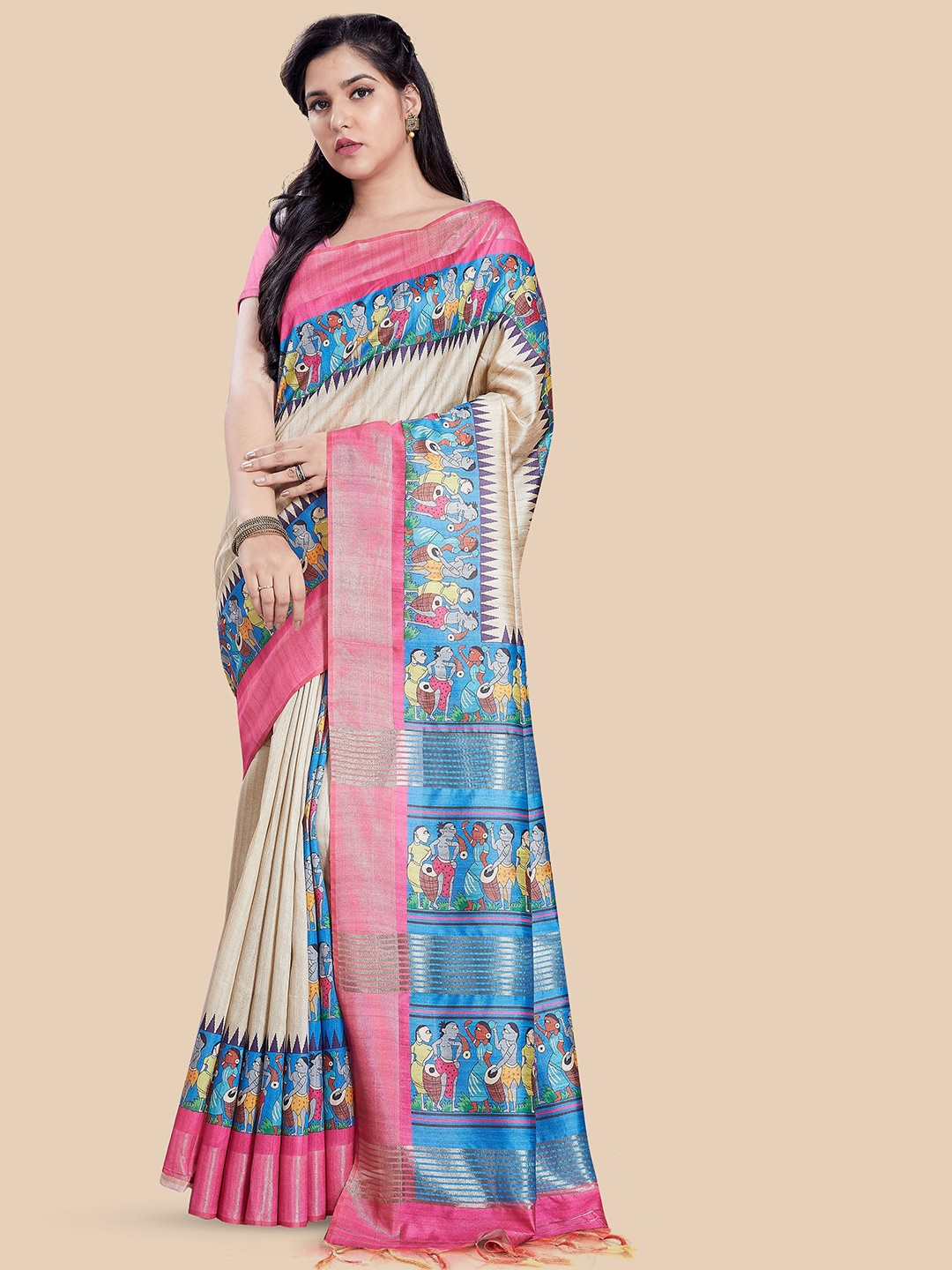 

Rani Saahiba Ethnic Motifs Tussar Saree, Beige