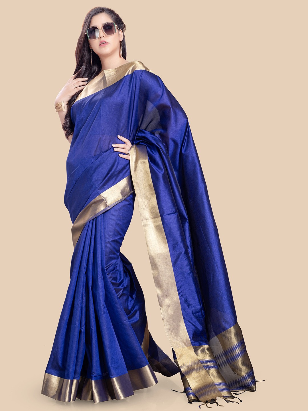 

Rani Saahiba Zari Solid Printed Saree, Blue