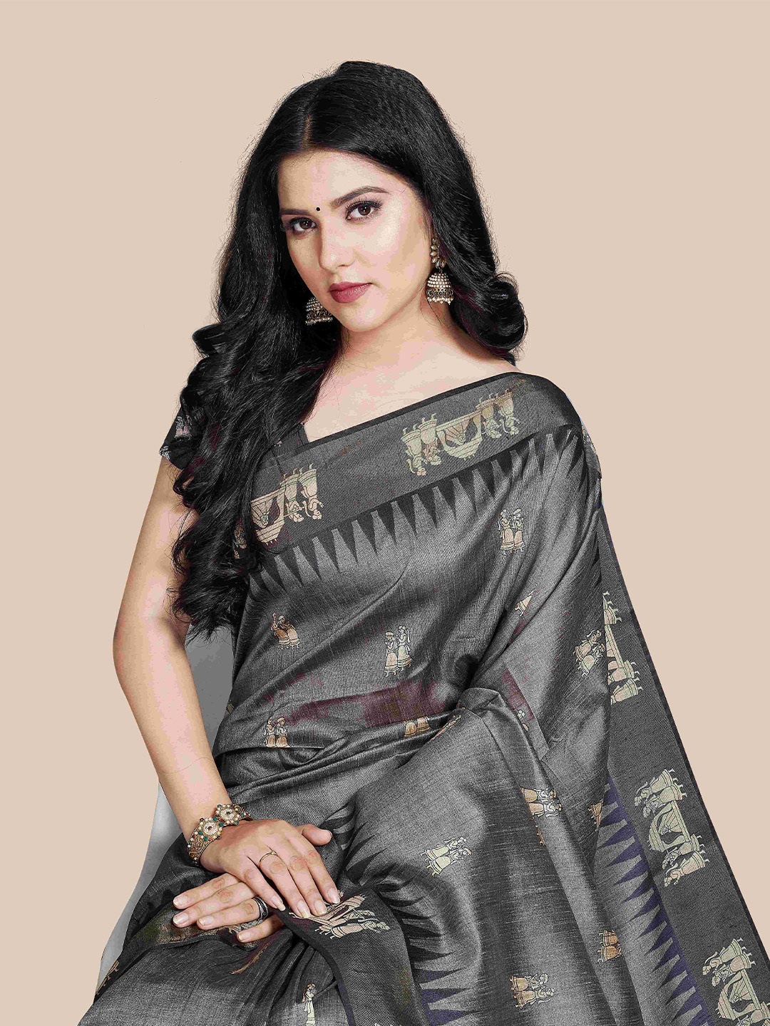 

Rani Saahiba Ethnic Motifs Art Silk Saree, Grey