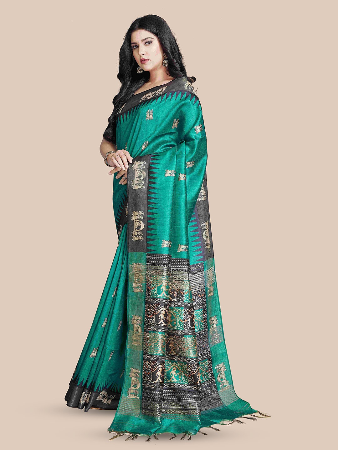 

Rani Saahiba Ethnic Motifs Printed Saree With Blouse Piece, Green