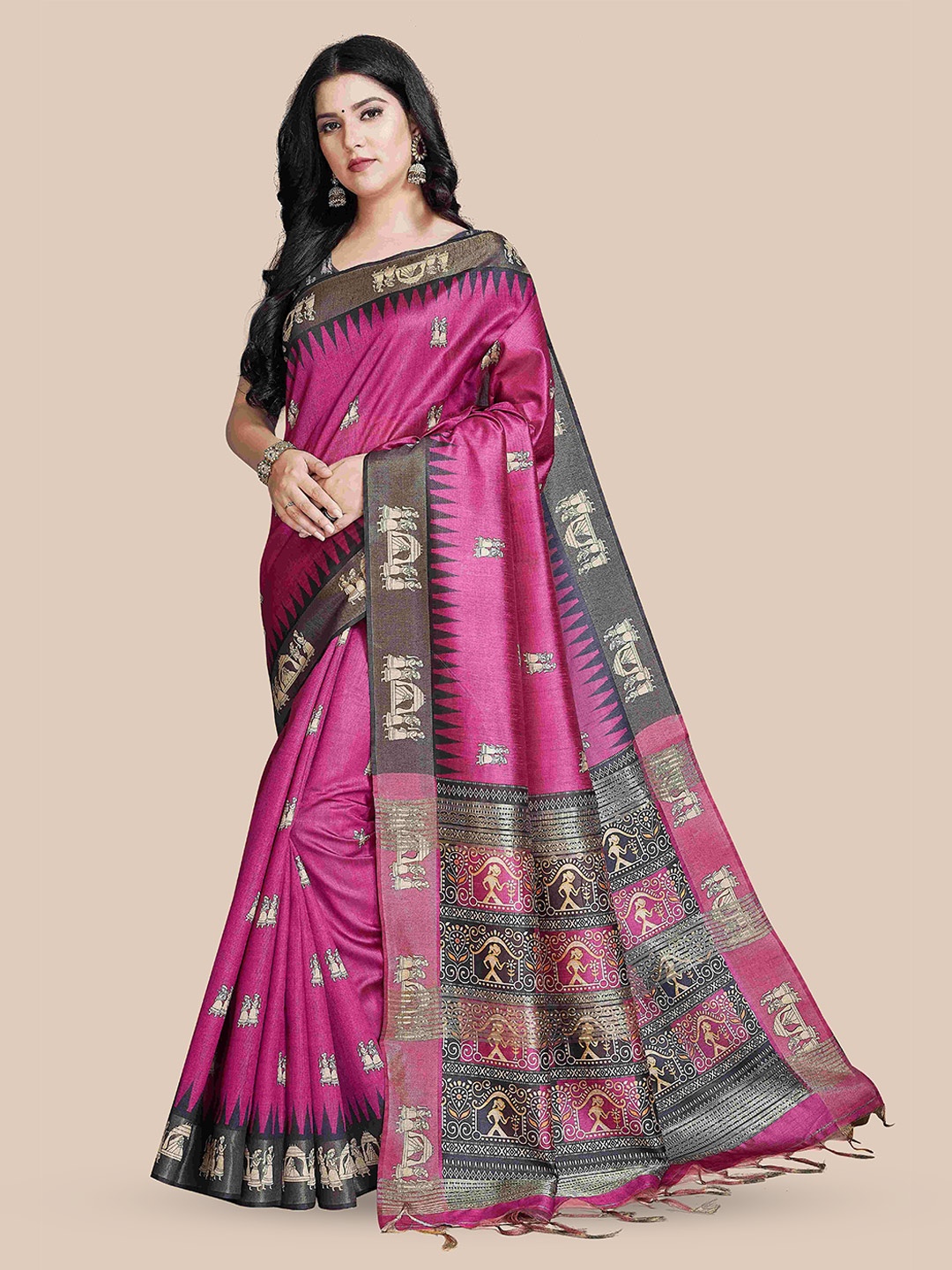 

Rani Saahiba Ethnic Motif Print Saree With Blouse Piece, Magenta