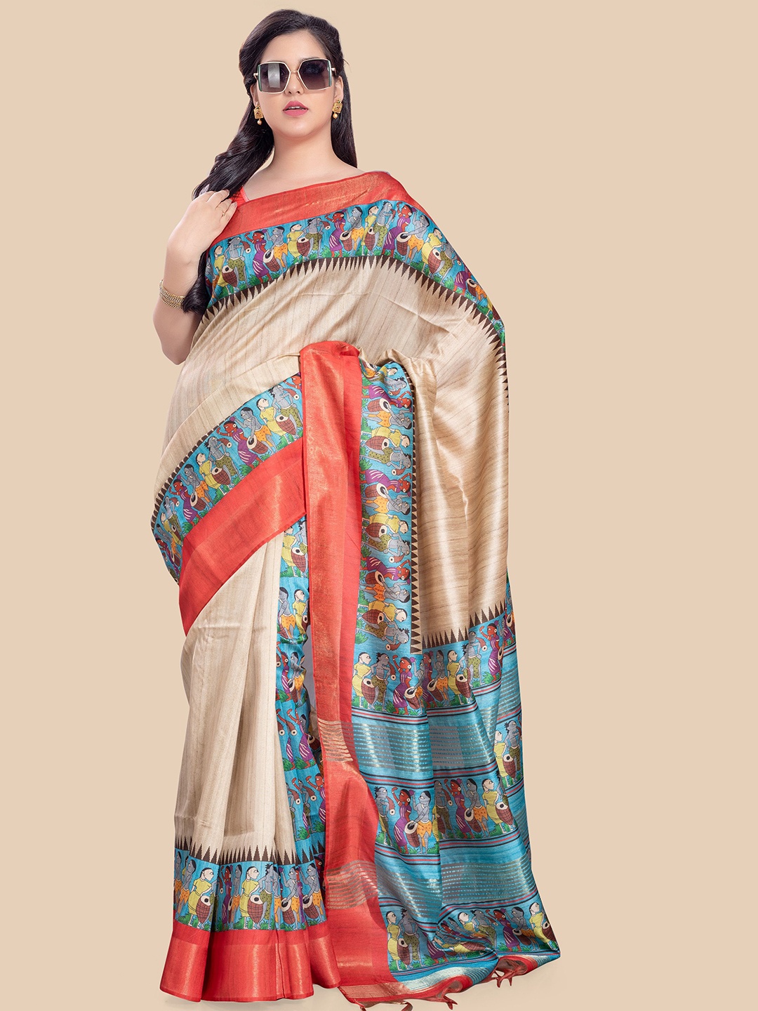 

Rani Saahiba Ethnic Motifs Zari Saree, Beige