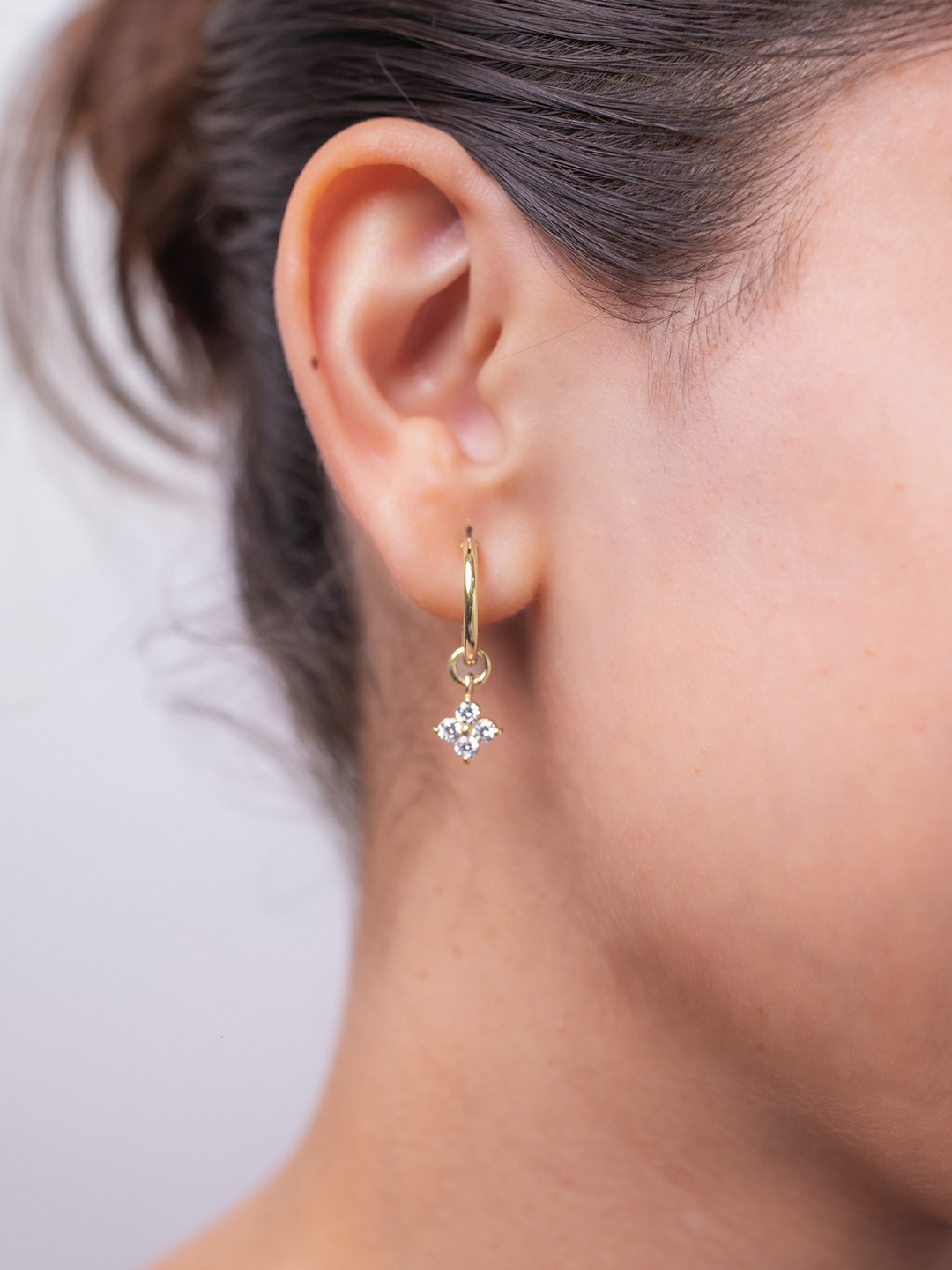 

Mabel 925 Sterling Silver 18KT Gold-Plated Cubic Zirconia Studded Floral Hoop Earrings