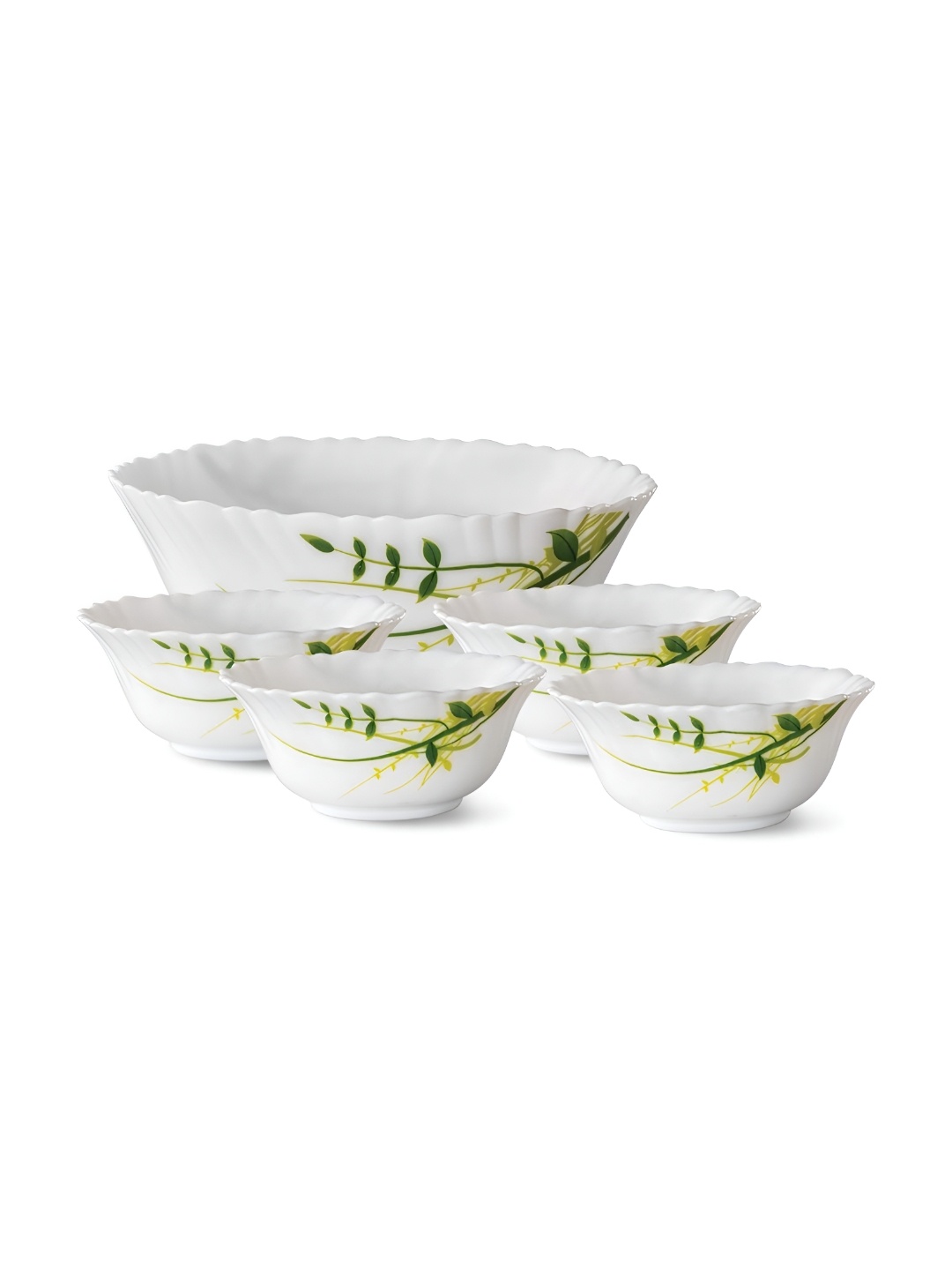 

Larah by BOROSIL Fluted Series White & Green 5 Pieces Printed Opalware Dinner Set