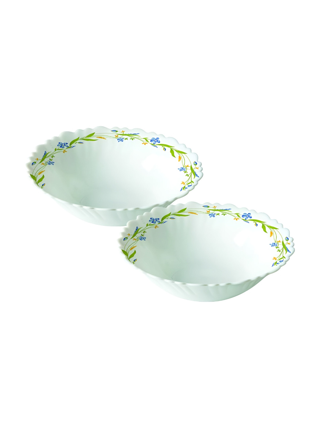 

Larah by BOROSIL Fluted Series Cripper White & Green 2 Pieces Printed Bowls