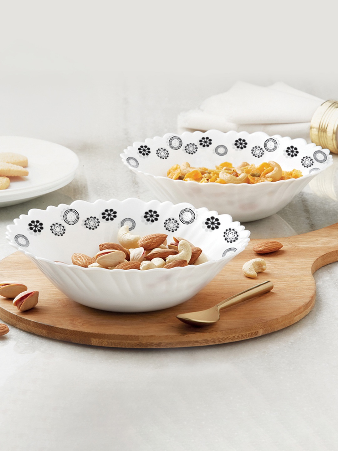 

Larah by BOROSIL Fluted Series Universe White 2 Pieces Opalware Serving Bowl