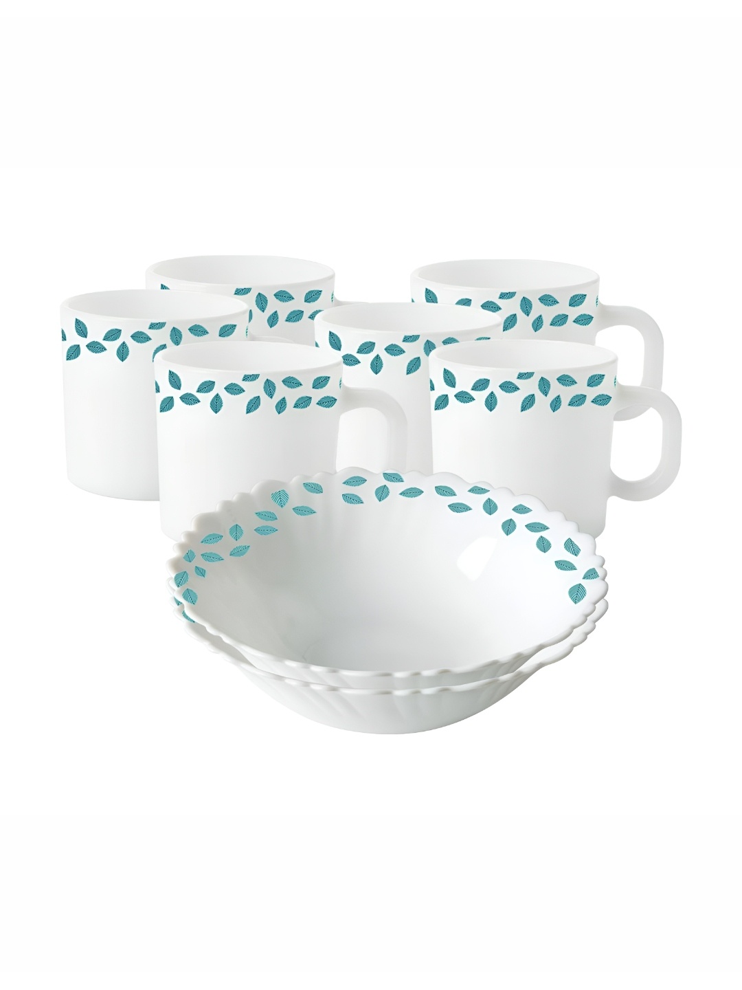 

Larah by BOROSIL Fluted Series Leaves White & Blue 8 Pieces Printed Opal Ware Dinner Set