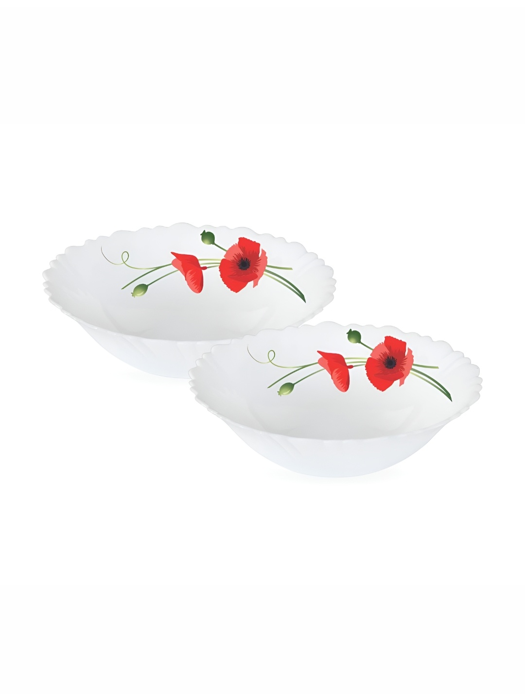 

Larah by BOROSIL Fluted Series White & Red 2 Pieces Printed Bowls 100 ml Each