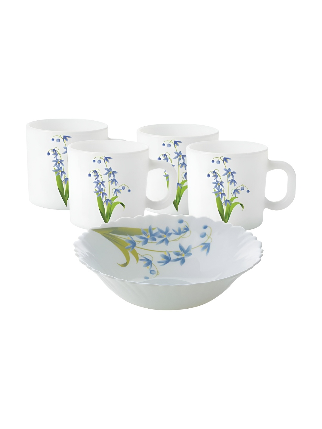 

Larah by BOROSIL Fluted Series 5 Pc White & Lavender Colored Opal Ware Dinner Set