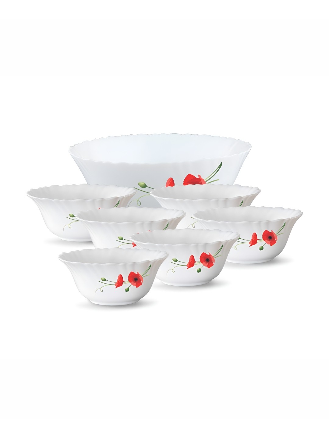 

Larah by BOROSIL White & Red 7Pieces Printed Opalware Glossy Bowls