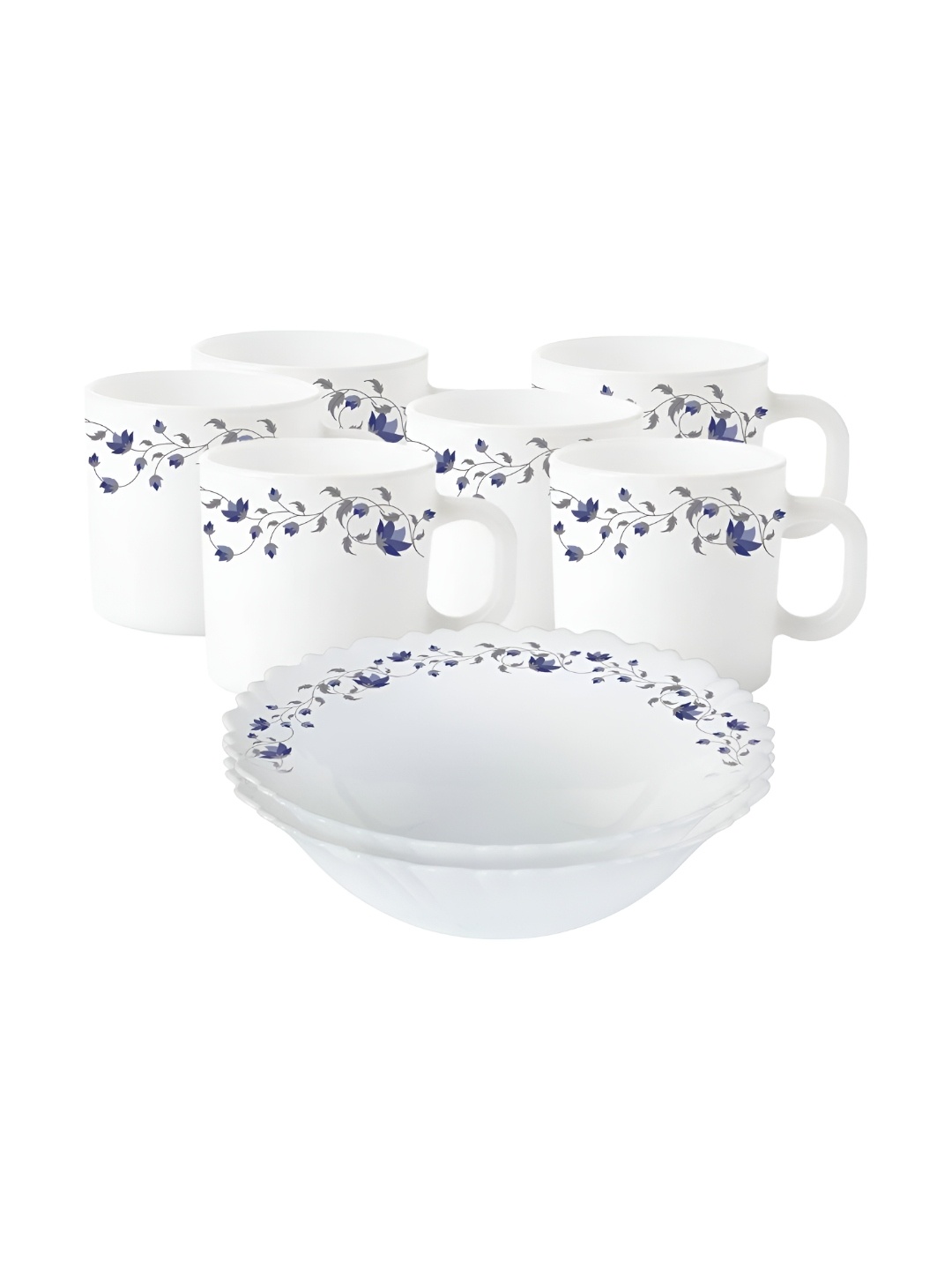 

Larah by BOROSIL Fluted Series Helena White & Blue 8 Pieces Printed Dinner Set