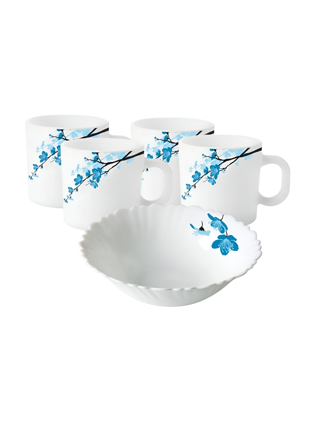 

Larah by BOROSIL White & Blue 5Pieces Printed Opalware Glossy Dinner Set