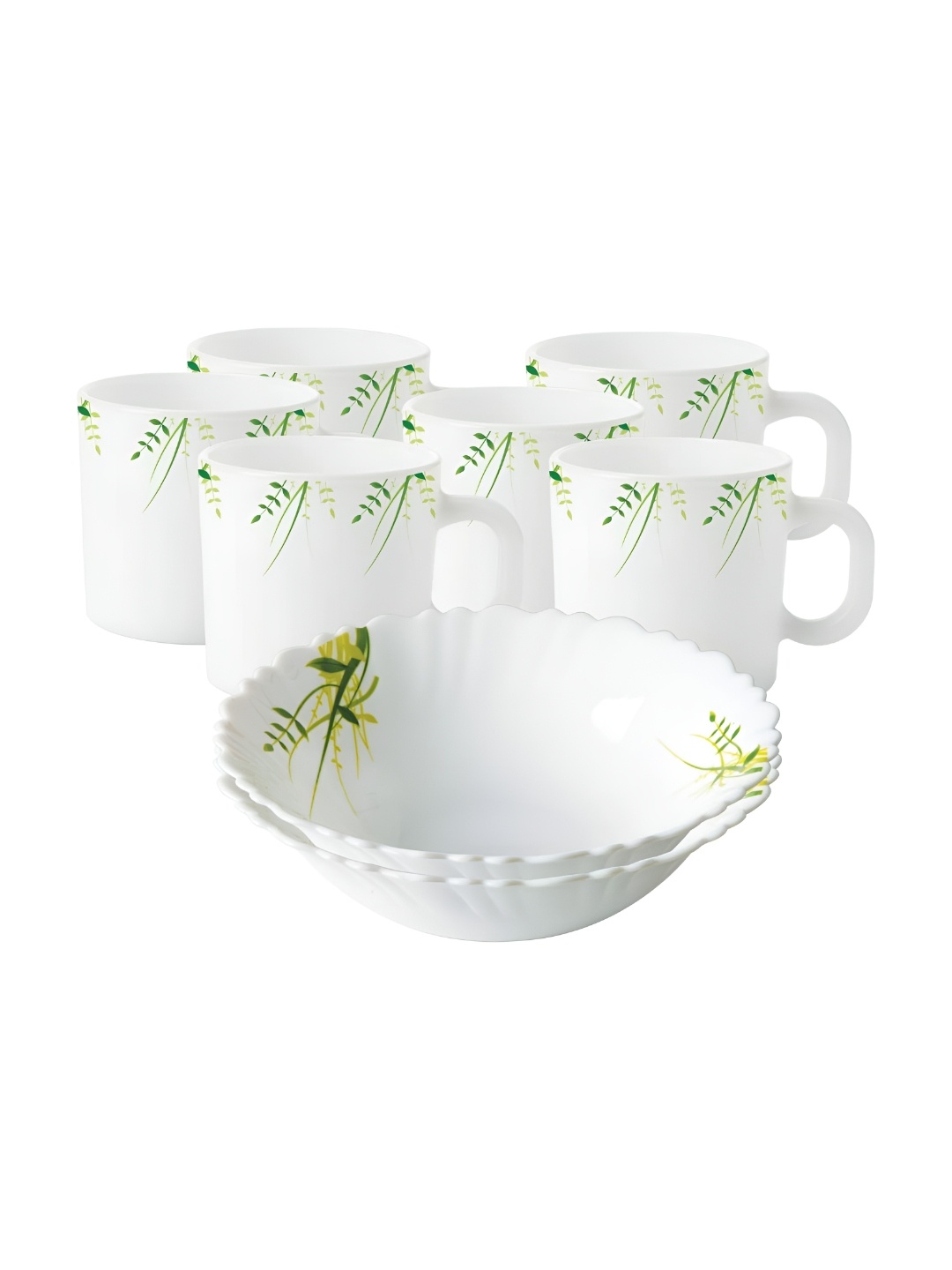 

Larah by BOROSIL White & Green 8 Piece Printed Dinner Set