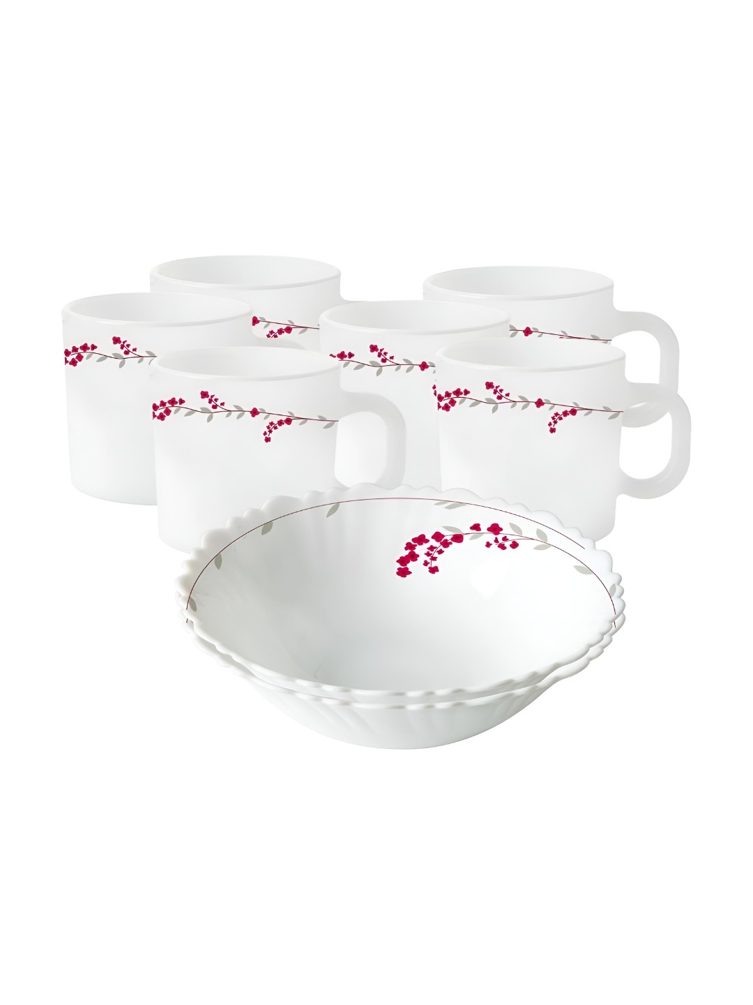 

Larah by BOROSIL Fluted Series Verona White & Pink 8 Pieces Floral Printed Dinner Set