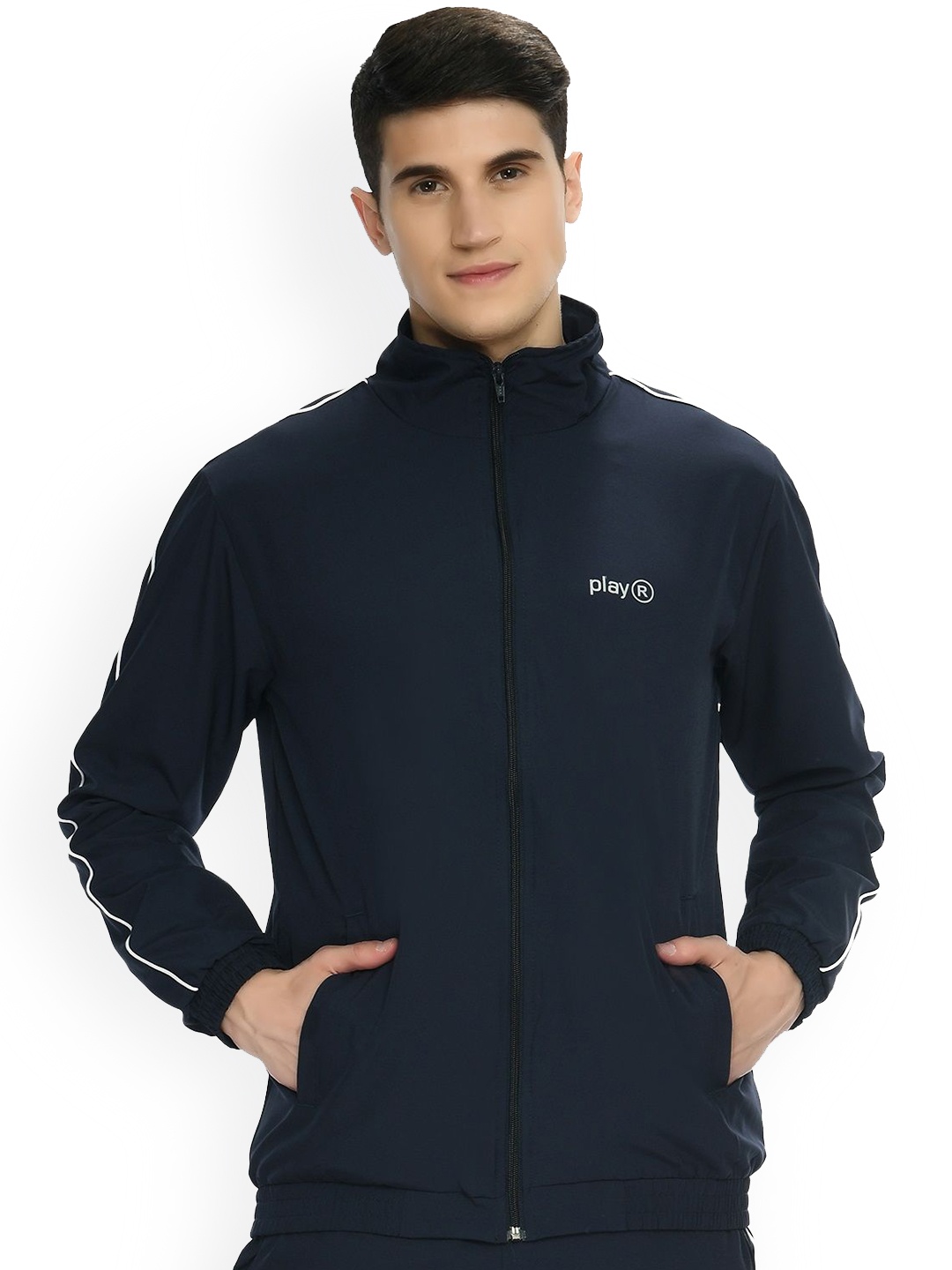 

playR Men Solid Mock Neck Lightweight Sporty Jacket, Navy blue