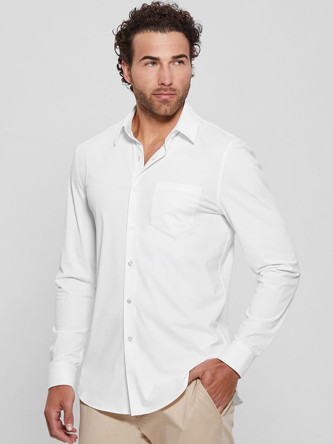 

GUESS Men Slim Fit Opaque Casual Shirt, White