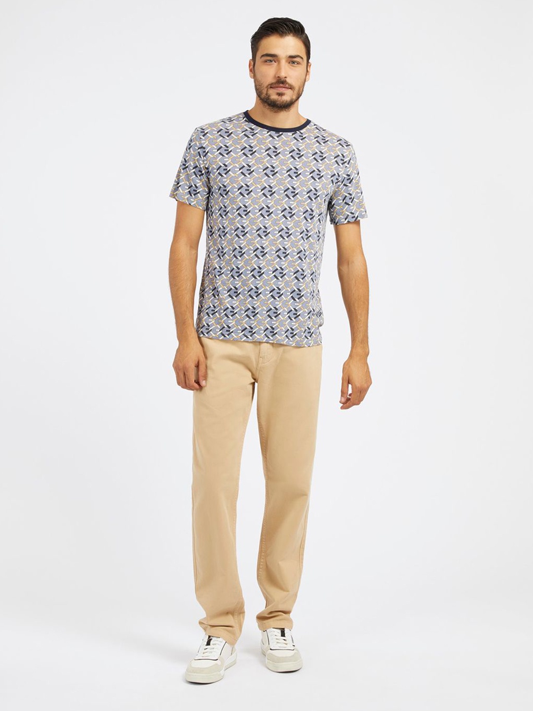 

GUESS Men Abstract Printed Round Neck T-shirt, Blue