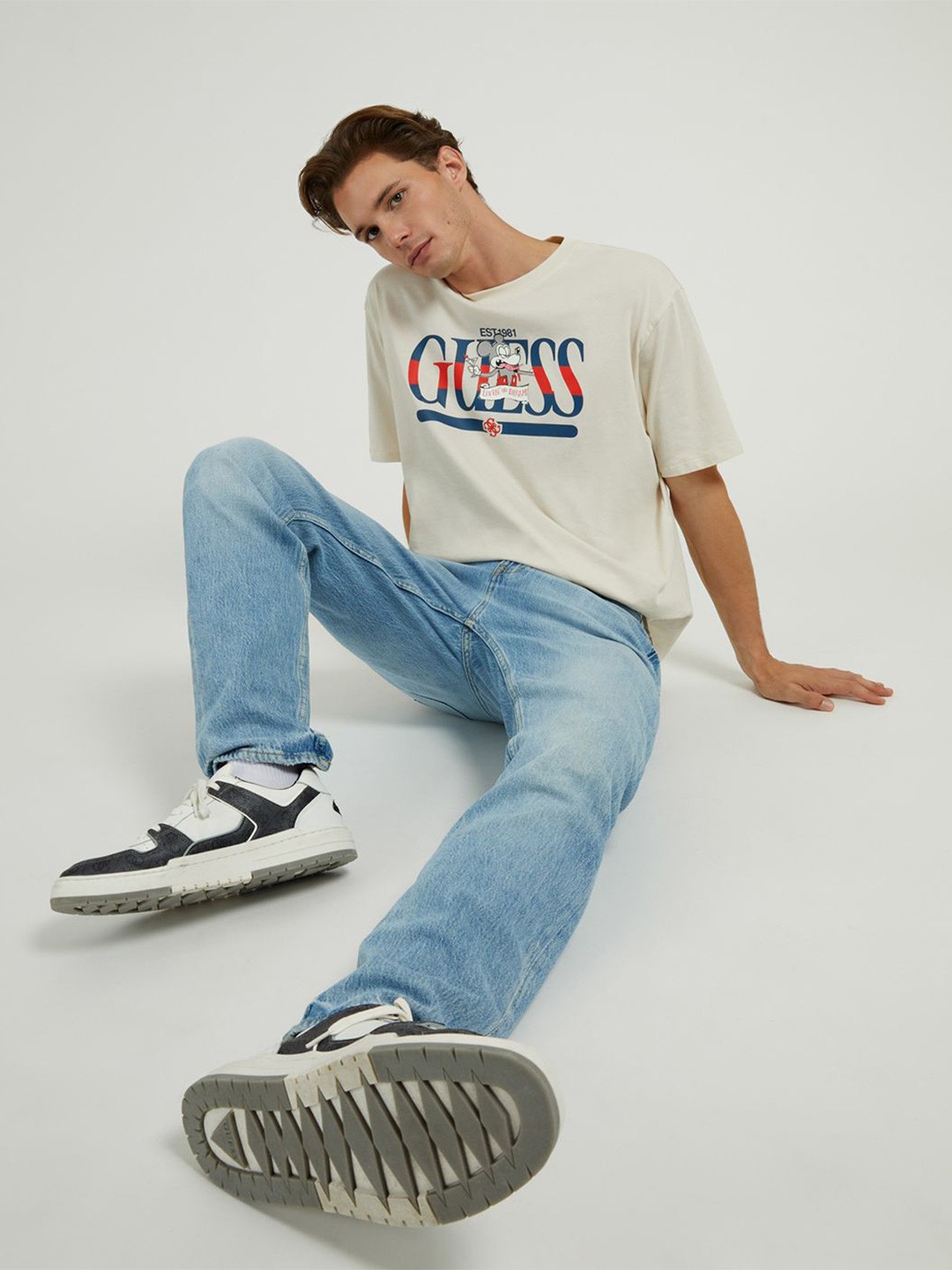 

GUESS Men Typography Printed Round Neck T-shirts, Off white