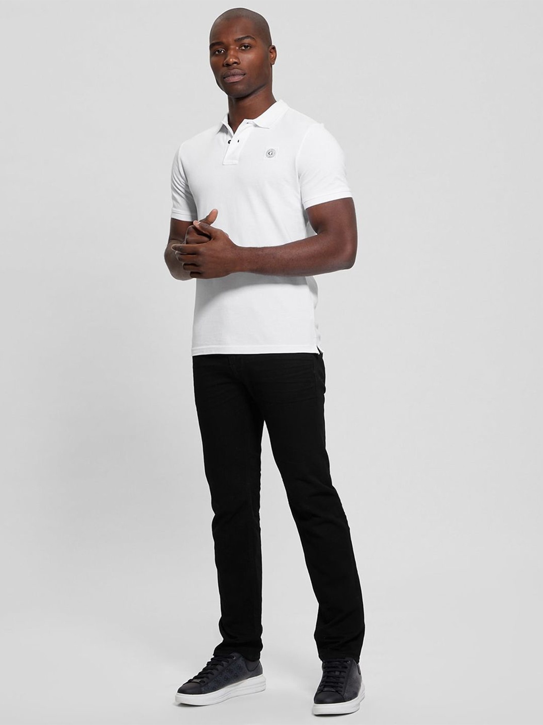 

GUESS Men Solid Polo Collar T-shirt, White