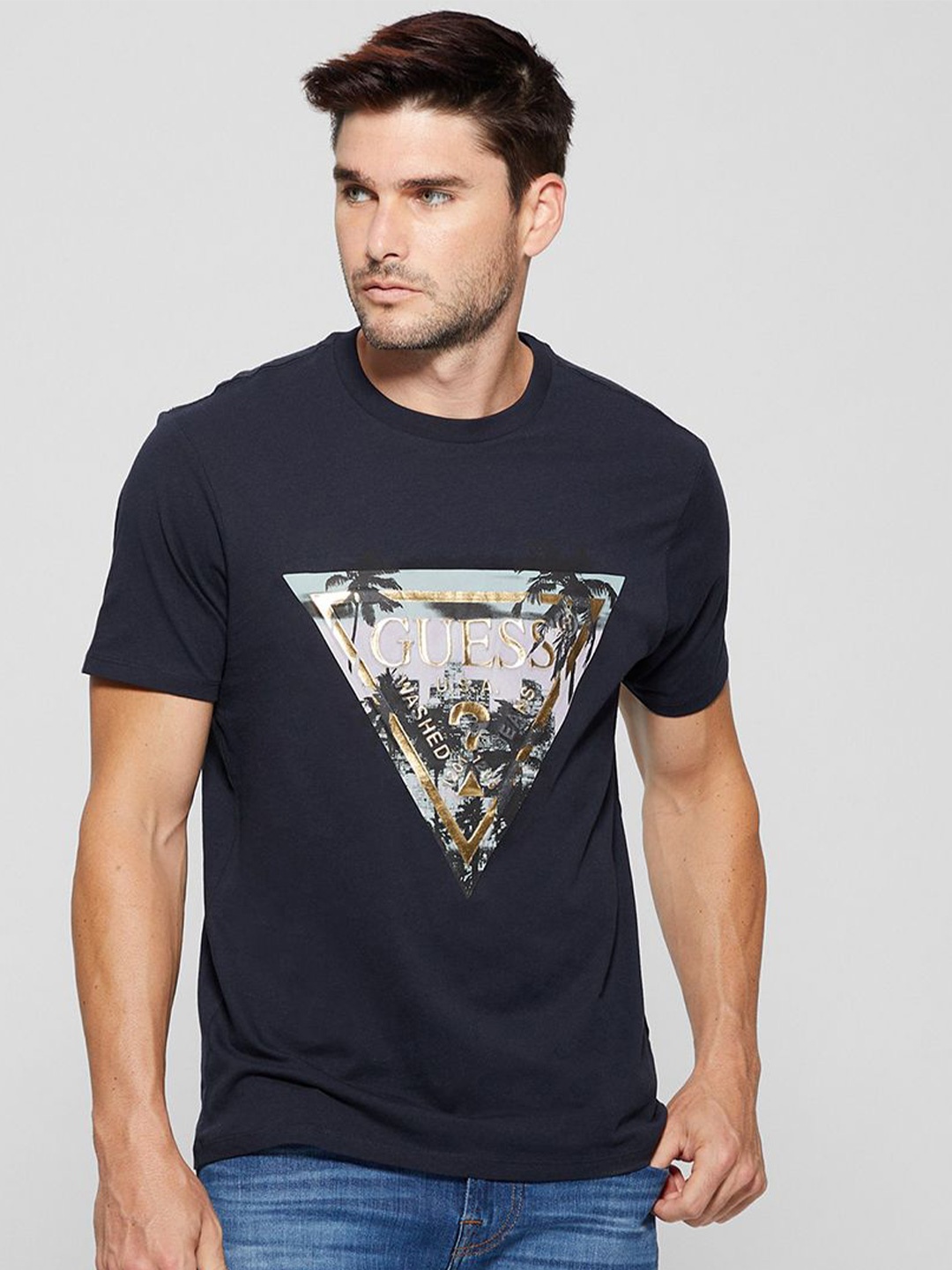 

GUESS Men Graphic Printed Round Neck T-shirt, Blue