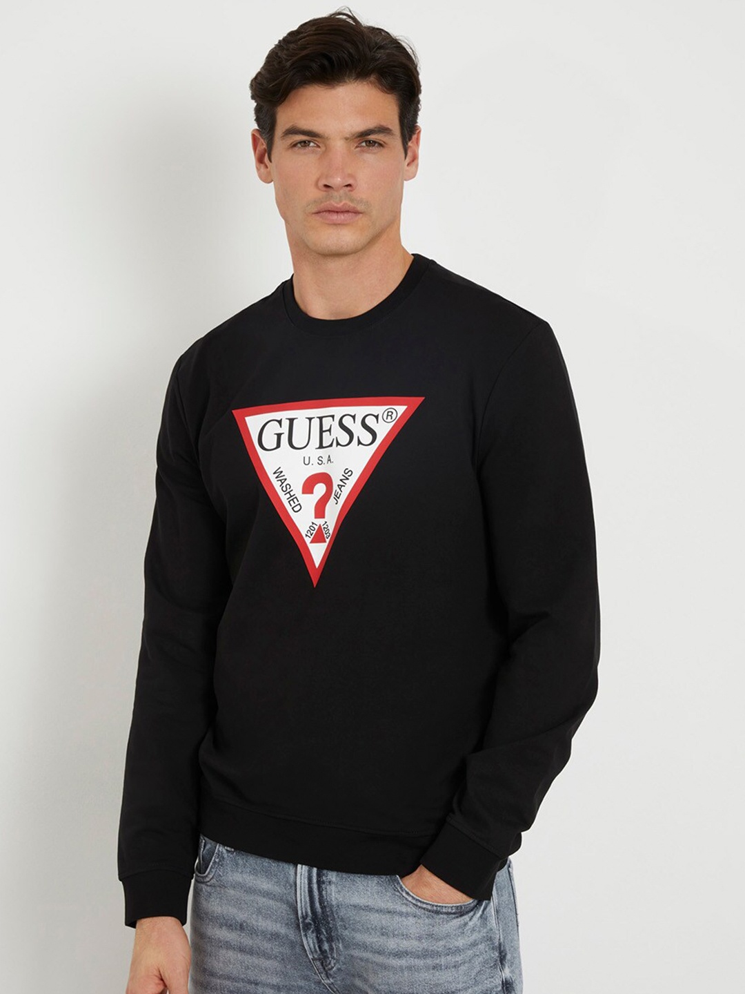 

GUESS Men Graphic Printed Round Neck Sweatshirt, Black