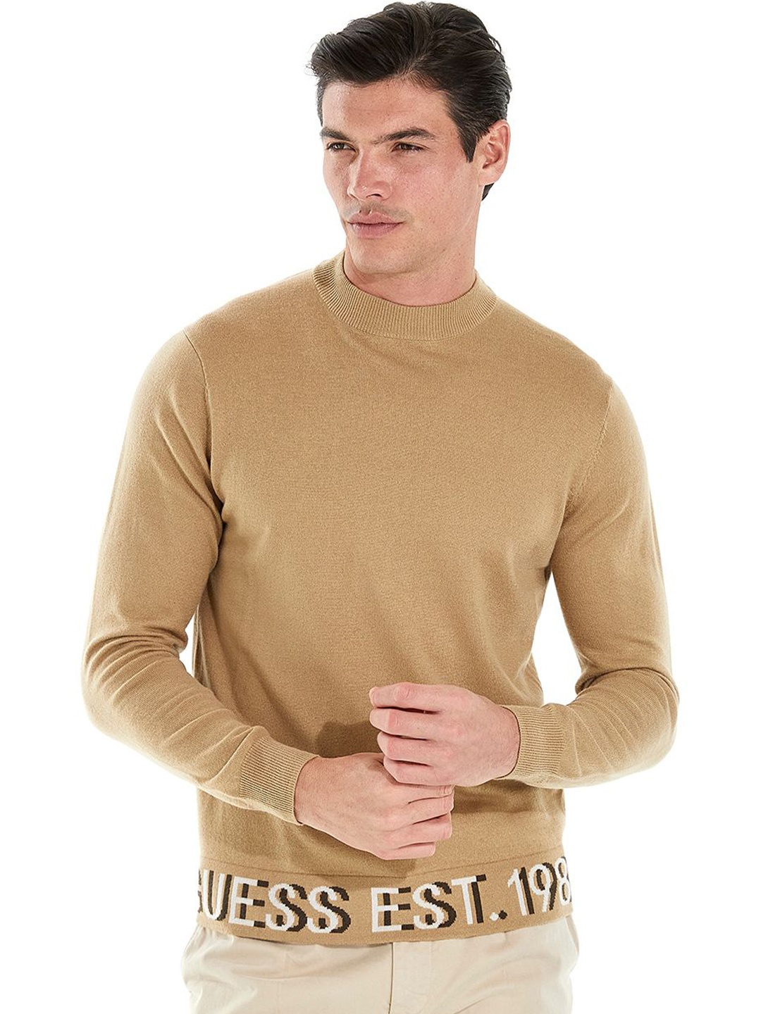 

GUESS Men High Neck Pullover Sweater, Beige