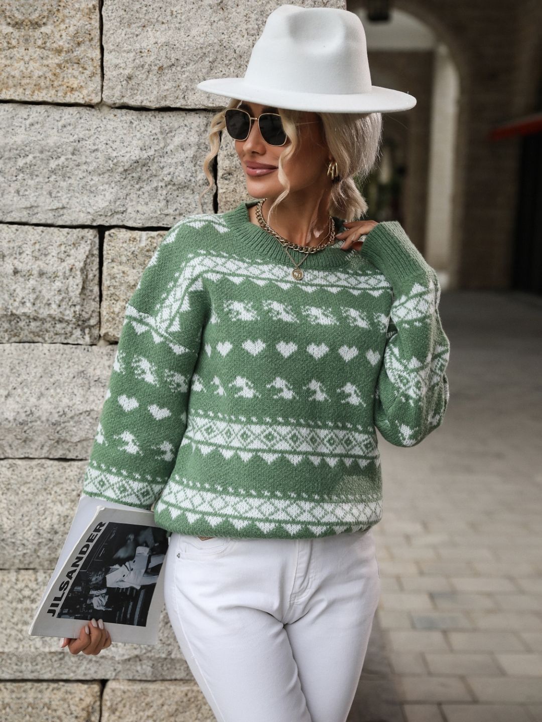 

Stylecast X KPOP Women Abstract Printed Pullover Sweater, Green