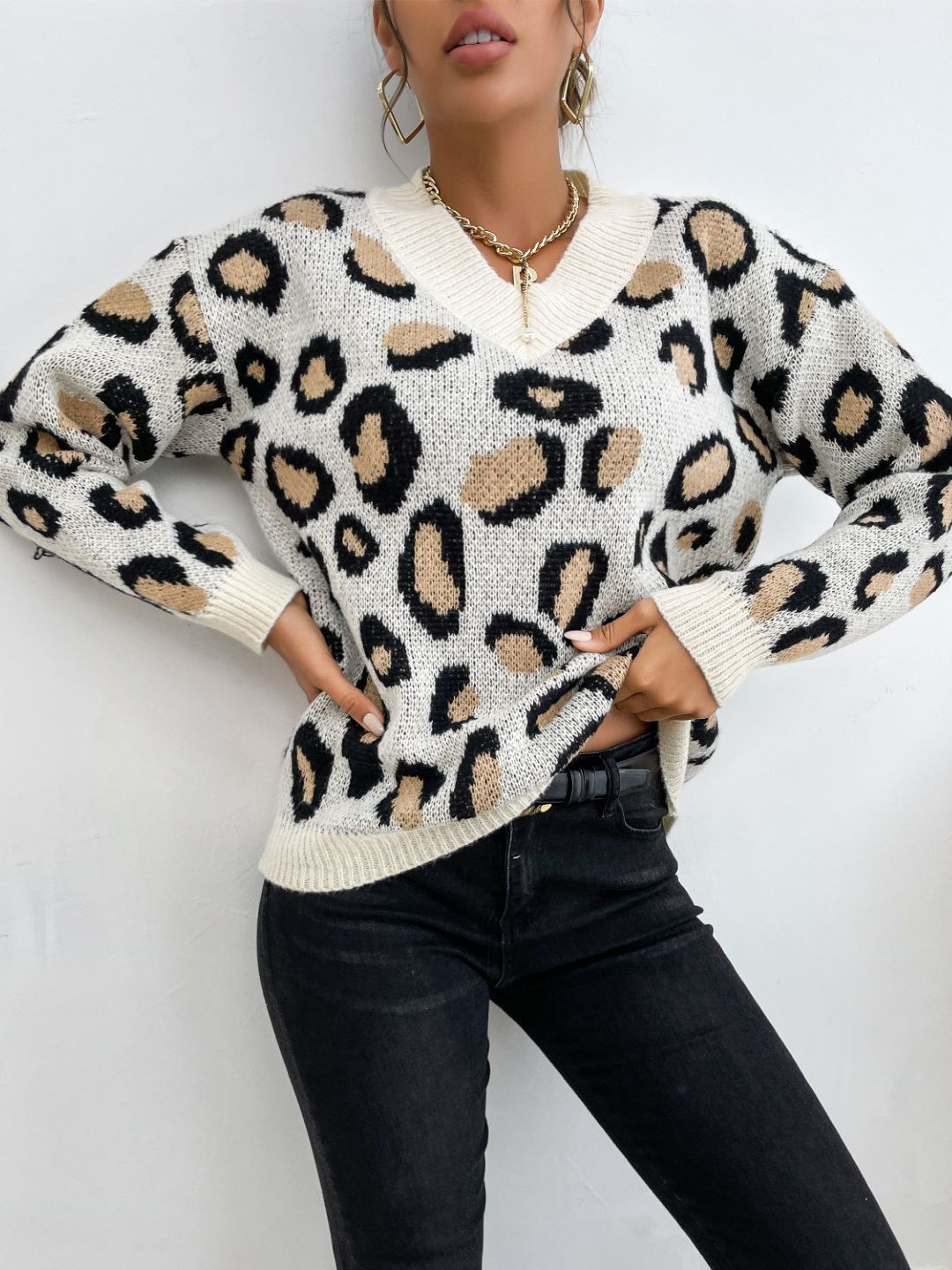 

Stylecast X KPOP Women Animal Skin Printed Pullover Sweater, Khaki