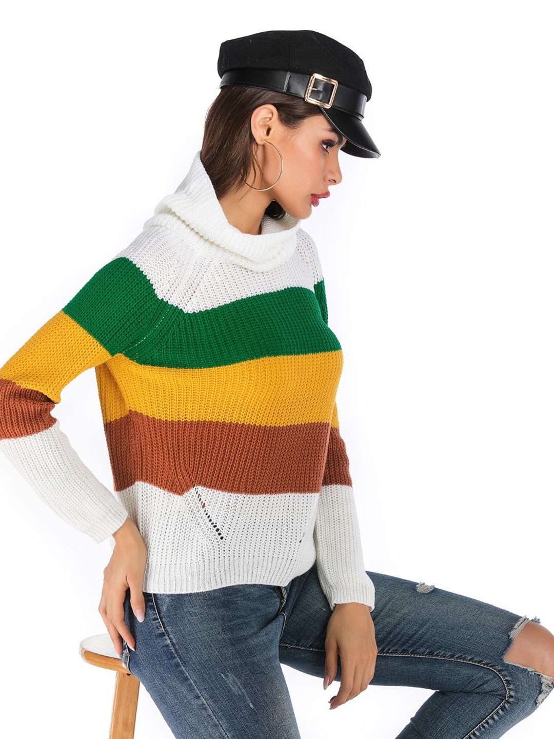 

Stylecast X KPOP Women Turtle Neck Colourblocked Pullover Sweater, White