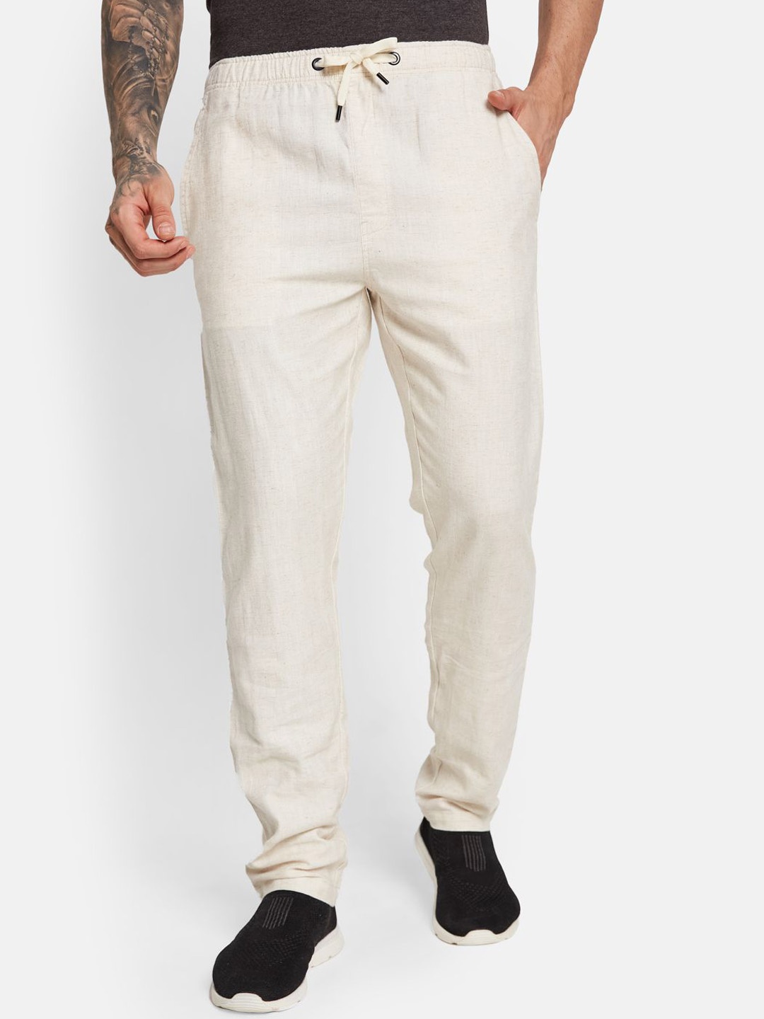 

Octave Men Cotton Mid Rise Track Pants, Cream