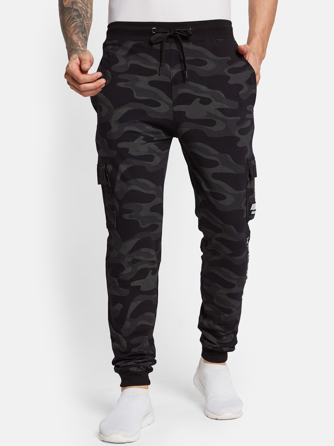 

Octave Men Camouflage Printed Cotton Mid Rise Track Pants, Black