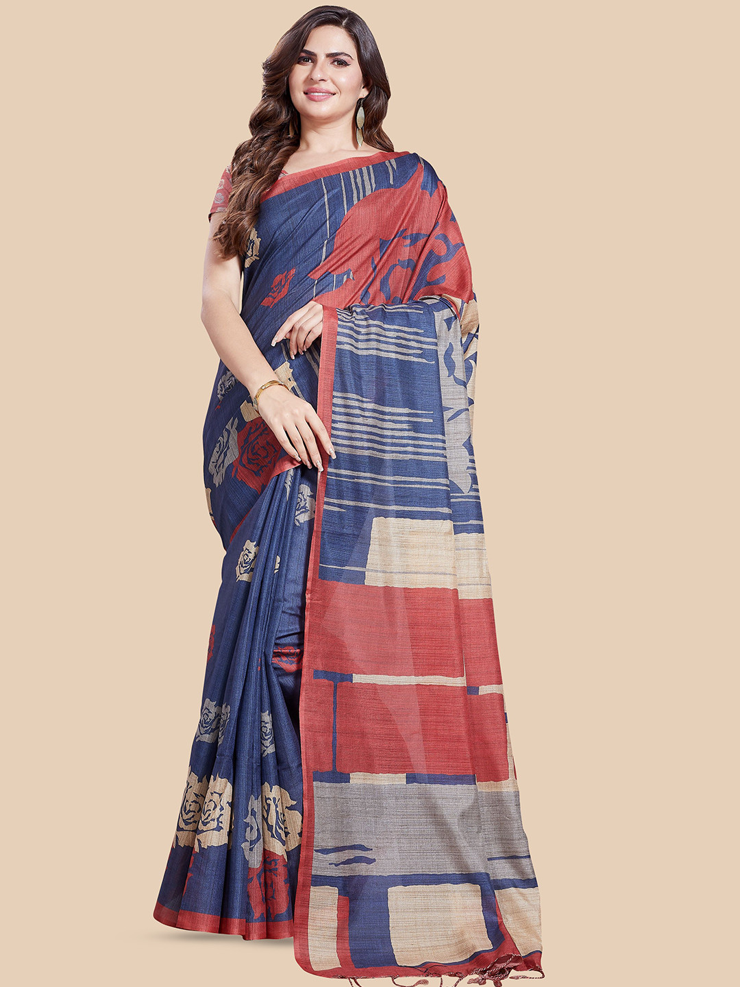 

Rani Saahiba Floral Saree With Blouse Piece, Blue