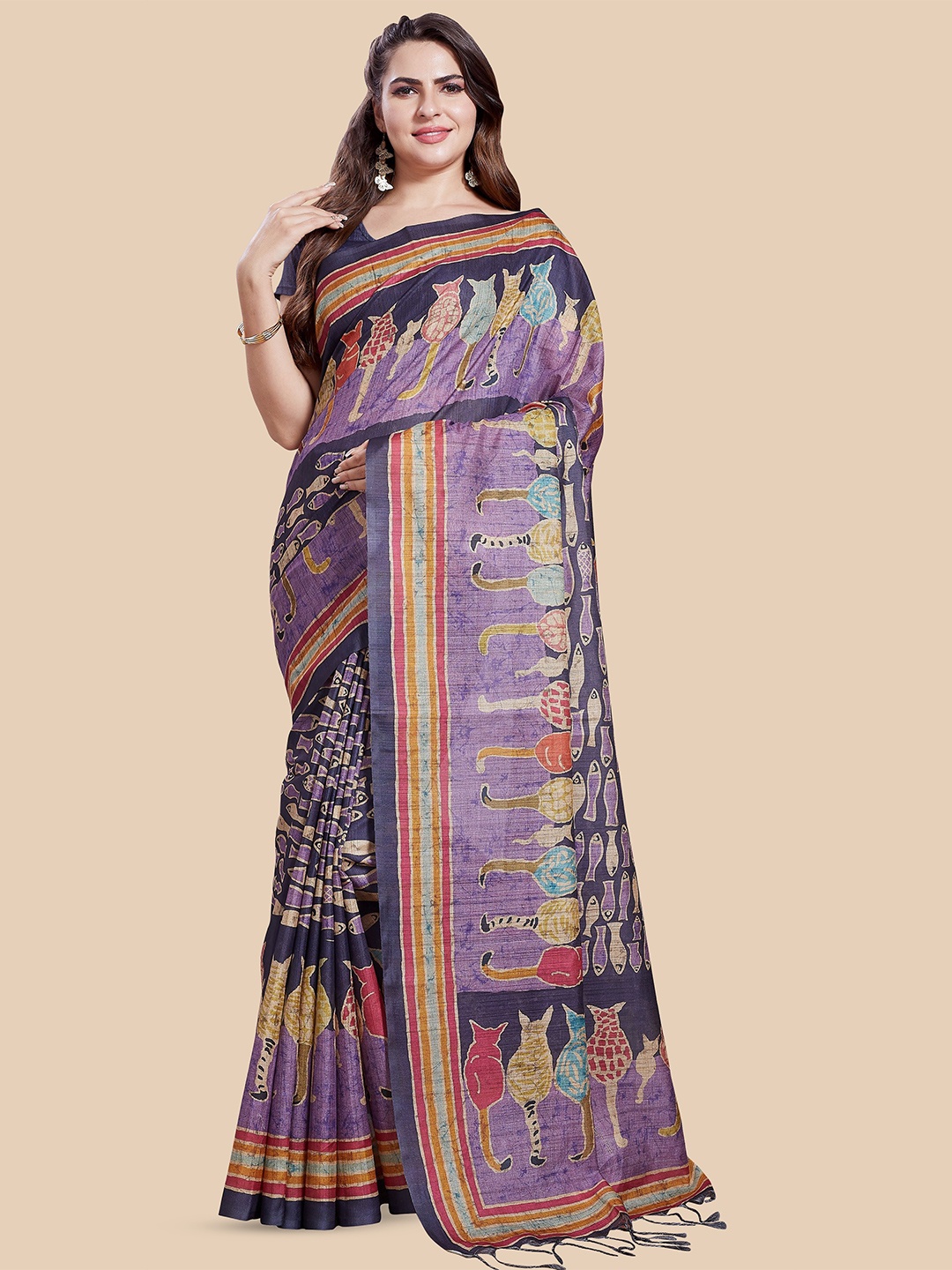 

Rani Saahiba Abstract Printed Tussar Saree, Purple