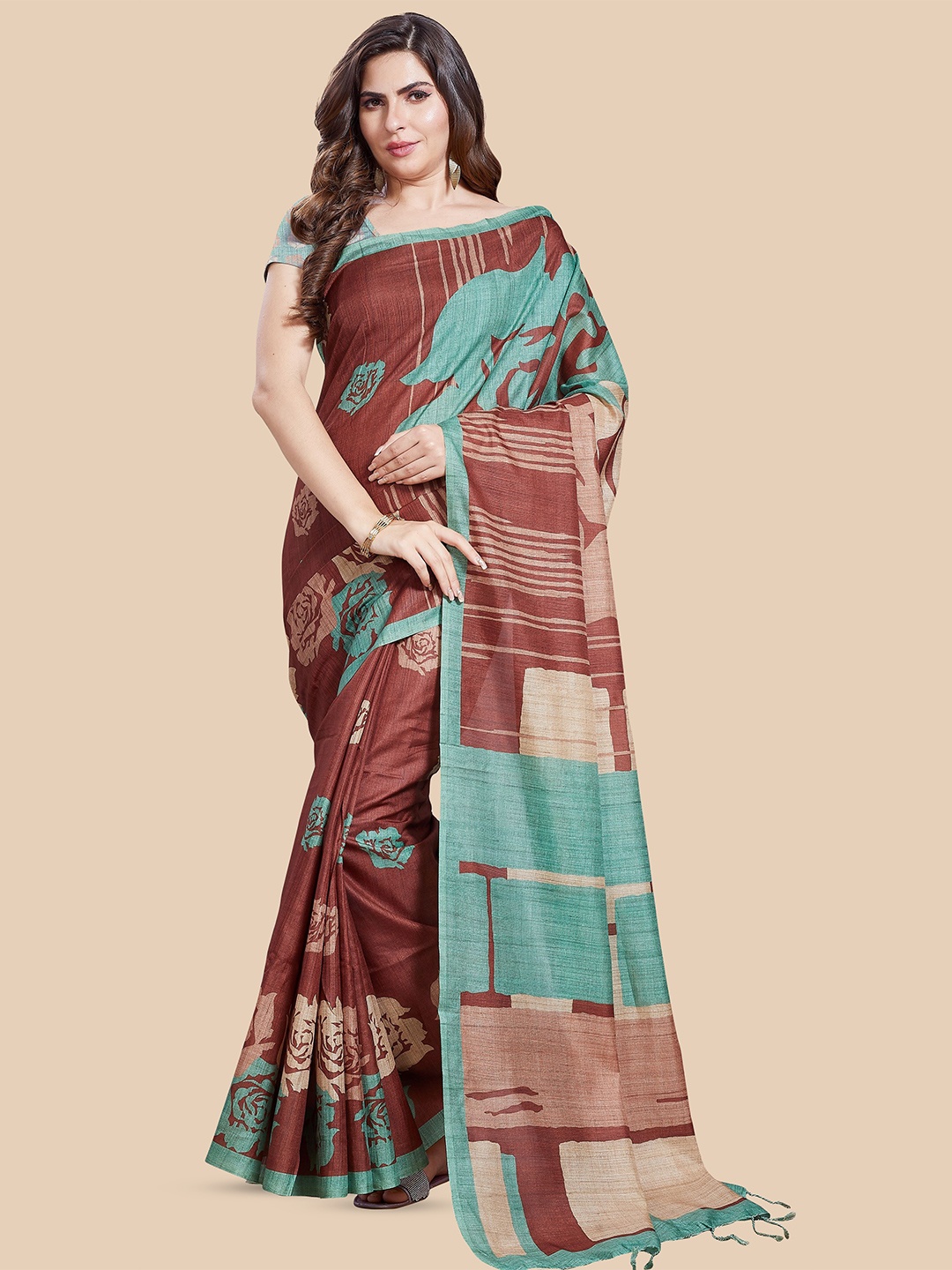 

Rani Saahiba Printed Tussar, Beige